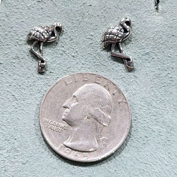 Vintage 925 Sterling Silver Flamingo Stud Earrings - Picture 2 of 3